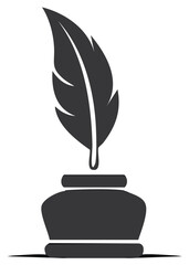 Quill Pen in Inkwell Still Life Classic Writer Symbol Literature Writing Black Icon