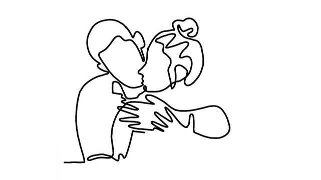continuous line animation of loving couple hugging