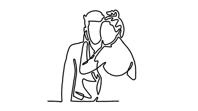 continuous line animation of loving couple hugging