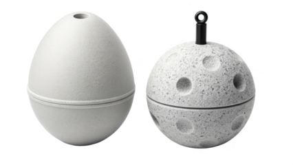 Two gray aroma diffuser isolated on transparent background, egg and moon shape