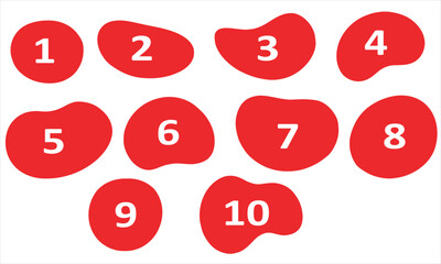 Set of 10 Red Organic Blob Shapes with White Numbers Vector Collection