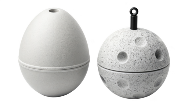 Two gray aroma diffuser isolated on transparent background, egg and moon shape