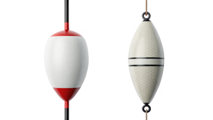 Two fishing floats isolated on transparent background for angling and sport fishing