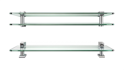Two glass shelves isolated on transparent background for storage and decoration