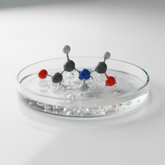 Hyper-Realistic 3D Render of a Molecule Structure Model in Petri Dish, Laboratory Equipment