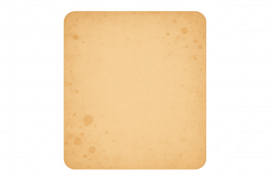 Old blank parchment paper with rounded corners, vintage stained texture and copy space on transparent background