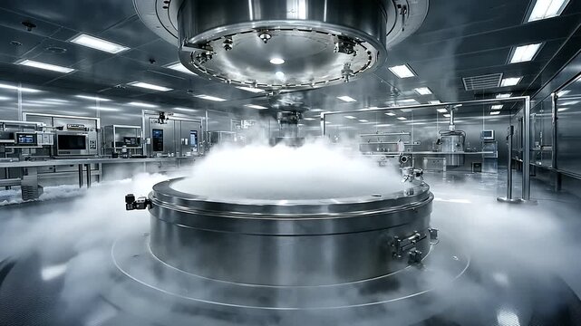 Industrial Laboratory with Modern Equipment and Vapor Clouds in Scientific Facility