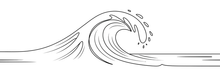 Fototapeta premium Line Art of a Wave Cresting and Breaking Depicting the Power of the Ocean's Energy