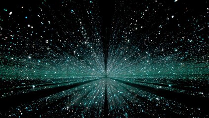 Infinite digital matrix tunnel of glowing green and white lights creating a deep perspective illusion