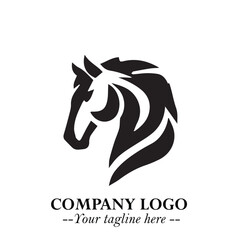 Fototapeta premium Elegant Head of Horse Logo in Black on White Background with Minimalist and Powerful Design