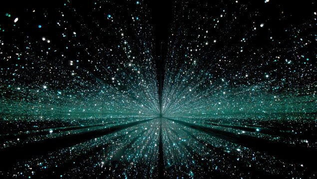 Infinite digital matrix tunnel of glowing green and white lights creating a deep perspective illusion