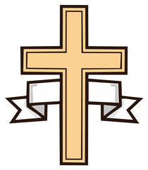Obraz premium Stylized Christian cross with empty ribbon banner religious symbol vector illustration