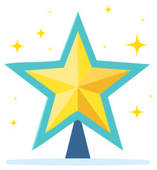Bright yellow star topper with turquoise border and sparkling stars decoration