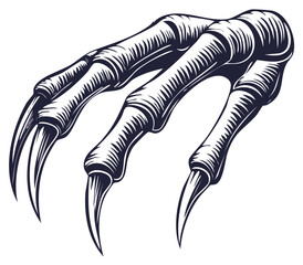 Detailed illustration of a scary monster claw with sharp talons