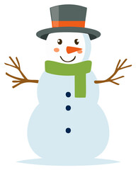 Charming Snowman Cartoon with Top Hat and Scarf Festive Winter Holiday Season