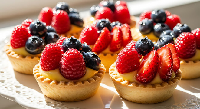 Delicious Fruit Tarts A Delightful Array of Berries in Golden Pastry Cups