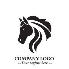 Elegant Head of Horse Logo in Black on White Background with Minimalist and Powerful Design