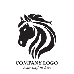 Elegant Head of Horse Logo in Black on White Background with Minimalist and Powerful Design