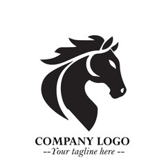 Elegant Head of Horse Logo in Black on White Background with Minimalist and Powerful Design