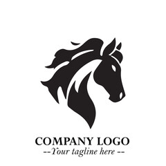 Elegant Head of Horse Logo in Black on White Background with Minimalist and Powerful Design