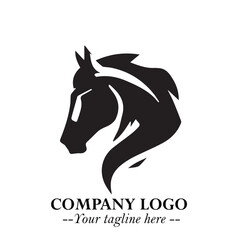 Elegant Head of Horse Logo in Black on White Background with Minimalist and Powerful Design