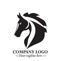 Elegant Head of Horse Logo in Black on White Background with Minimalist and Powerful Design
