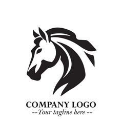 Elegant Head of Horse Logo in Black on White Background with Minimalist and Powerful Design