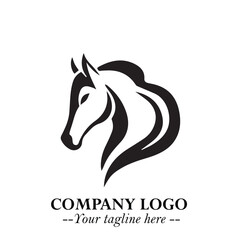 Elegant Head of Horse Logo in Black on White Background with Minimalist and Powerful Design