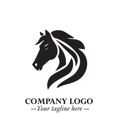 Elegant Head of Horse Logo in Black on White Background with Minimalist and Powerful Design