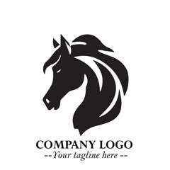 Elegant Head of Horse Logo in Black on White Background with Minimalist and Powerful Design