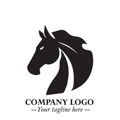 Elegant Head of Horse Logo in Black on White Background with Minimalist and Powerful Design