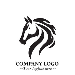 Elegant Head of Horse Logo in Black on White Background with Minimalist and Powerful Design
