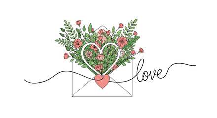 A beautiful floral heart design with the word love.