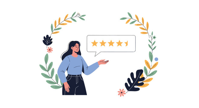 Customer satisfaction feedback and star rating review of a product or service.