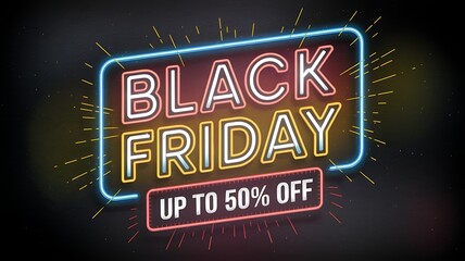 Black Friday Neon Sign With Up To 50% Off Offer light