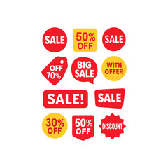 Collection of sale and discount price tags and labels