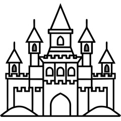 Fototapeta premium Fairytale Castle Line Art, a Fantasy Kingdom Icon for Coloring