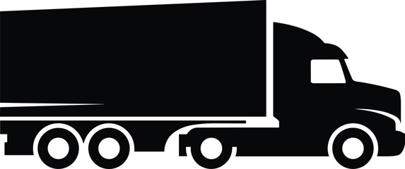 Black Silhouette of Semi Truck and Trailer Vector Icon | Monochrome Freight and Logistics Transportation