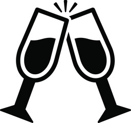 Black Silhouette of Two Champagne Glasses Toasting Icon Vector | Celebration and Party Symbol