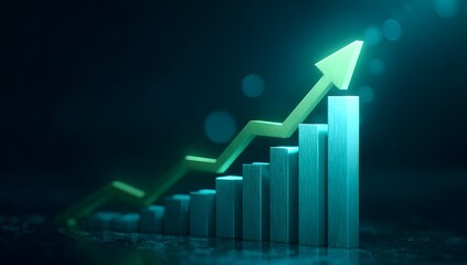 Visual representation of a financial chart with an upward trending arrow indicating positive growth and economic progress in a dark atmospheric setting