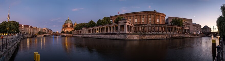 Panorama of the Museum Island in Berlin with the TV Tower and the cathedral at dusk