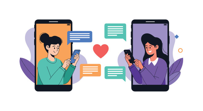 Two people are texting each other and sending love messages online.