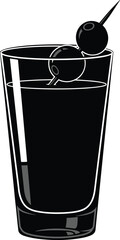 Monochrome Cocktail Glass with Cherries Garnish Vector | Black Silhouette of Mixed Drink Icon