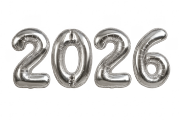 Shiny 2026 silver number balloons for new year celebrations