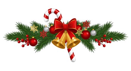 Obraz premium Festive Christmas Arrangement with Bells Candy Cane and Holiday Ornaments