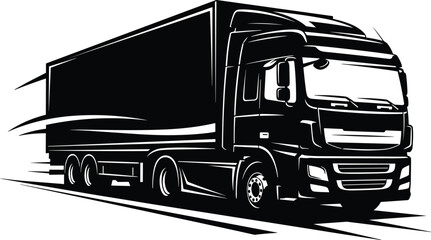 Monochrome Semi-Trailer Truck Speeding Vector | Black Silhouette of Fast Freight and Express Logistics