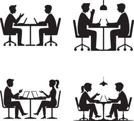 Fototapeta premium Business meeting silhouettes four scenes of collaboration and discussion