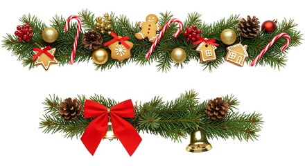 Festive Christmas Garland Decorations with Gingerbread Cookies and Candy Canes