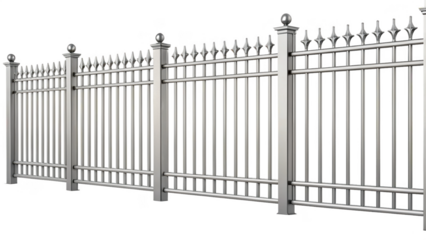 Metal fence isolated on transparent background, providing security and boundary