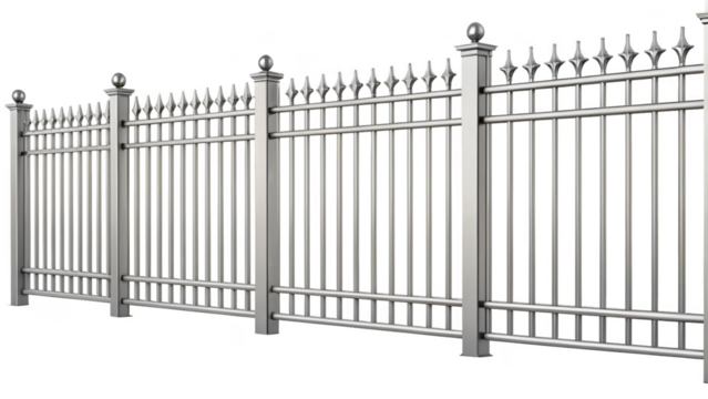 Metal fence isolated on transparent background, providing security and boundary